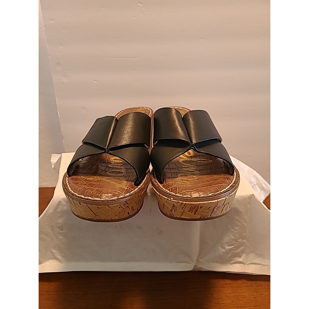 SAM EDELMAN Remini Women's Black Leather‎ Slide Wedge Sandals Size 8.5M - Picture 3 of 8